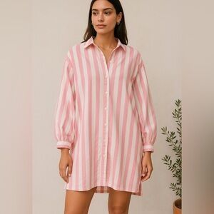Ritz Paris Striped Button-Up Shirt Dress oversized Sz M at Saks fifth Avenue